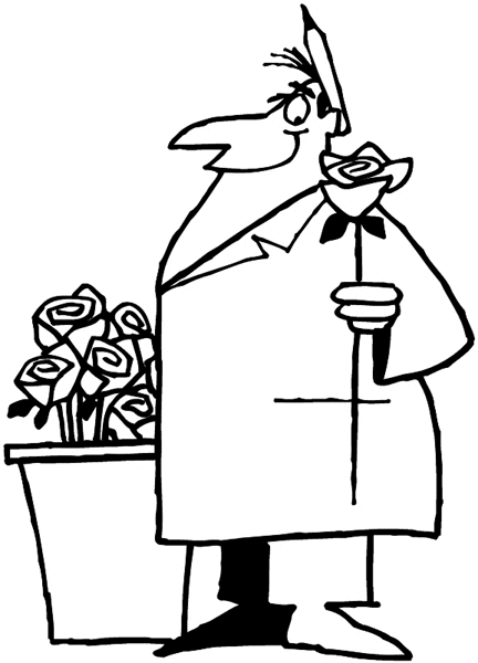 Man selling roses vinyl sticker. Customize on line. Flowers Trees Plants 039-0467